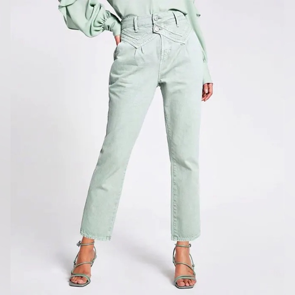 River Island Green High Waisted Tapered Leg Jean - LIMITED EDITION